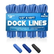 SandShark Premium 15ft 1/2in Dock Lines 4 Pack, Quality Double-Braided Nylon Boat Rope, 12in Eyelet Loop, Boat Mooring Ropes for Docking. Pontoon Boat Accessories- Blue